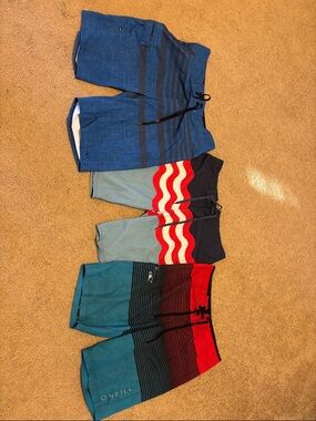 Men’s size 31 O'Neill Blue, Teal, Navy, Red Swim Shorts Bundle